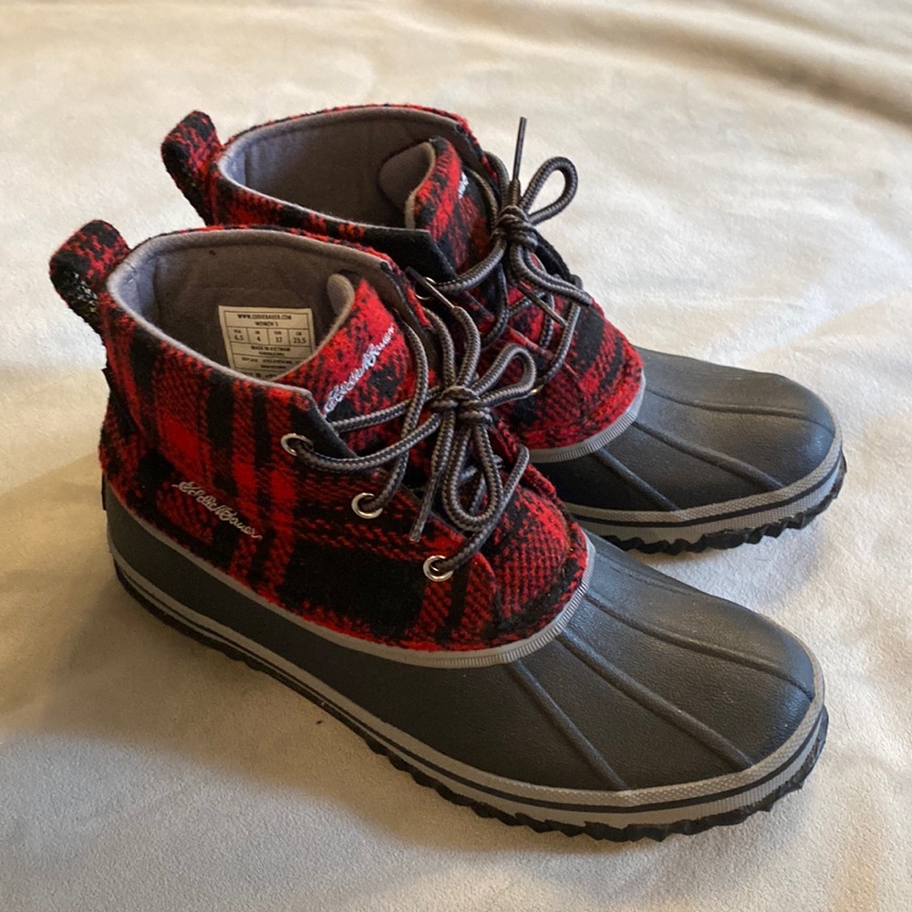 Eddie Bauer Plaid Rain BootS Size 6.5